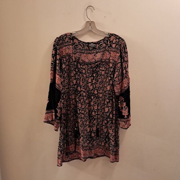 Angie Blouse Women's Small S Pink Floral Bohemian Loose Fit Coastal Flowy Beachy - Picture 1 of 10